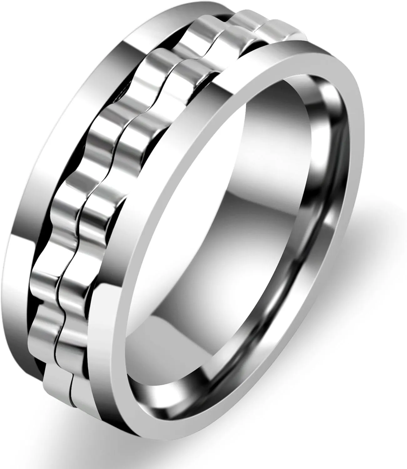 8mm Gear Fidget Ring High Polish Anxiety Ring Anti Spinning Cool Stress Relieveing Rings For Men Women Wedding Band Size 6-10