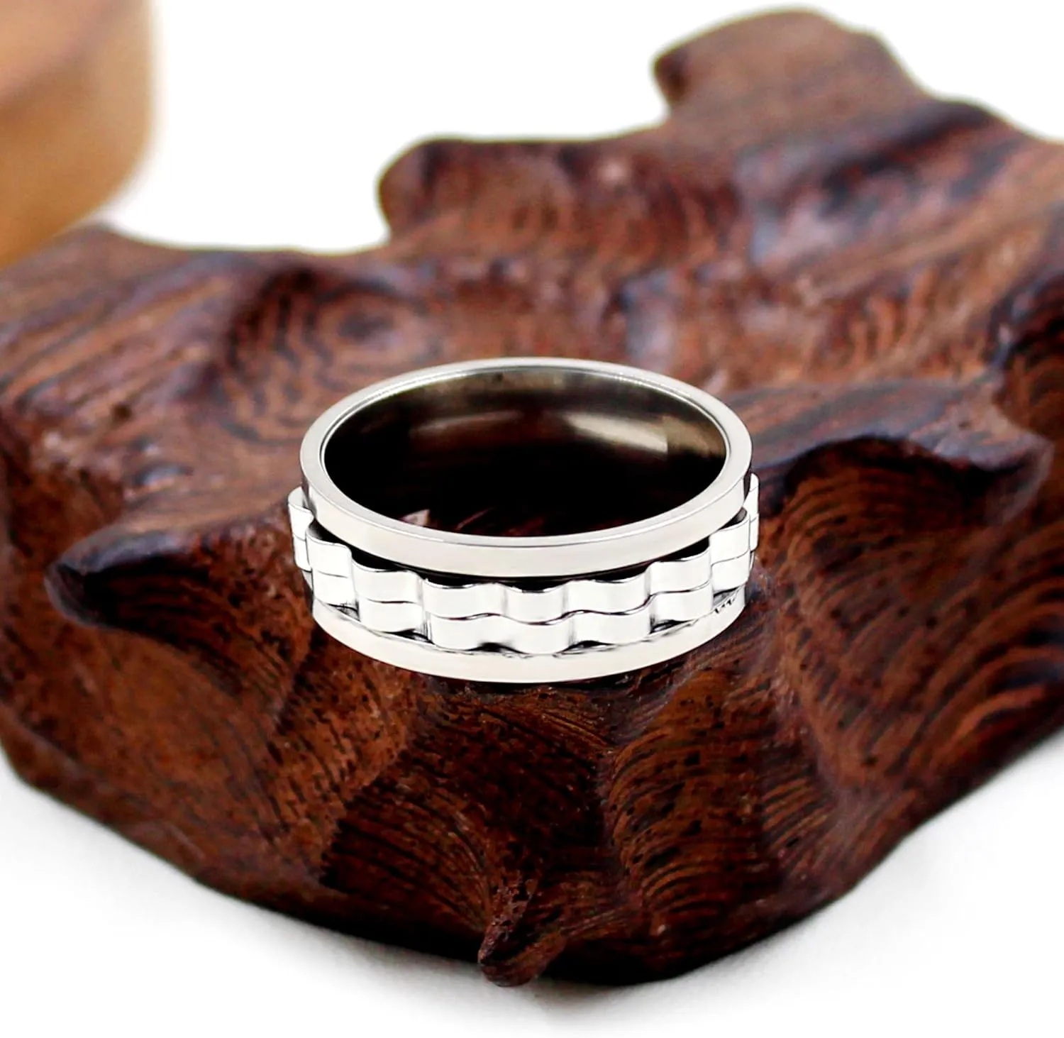 8mm Gear Fidget Ring High Polish Anxiety Ring Anti Spinning Cool Stress Relieveing Rings For Men Women Wedding Band Size 6-10