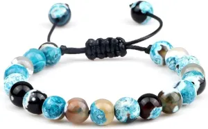8mm Men Women Fire Agates Onyx Beads Bracelet Bangles Natural Stone Chakra Prayer Charm Buddha Adjustable Jewelry Gifts AM69A (Light Blue Fire)