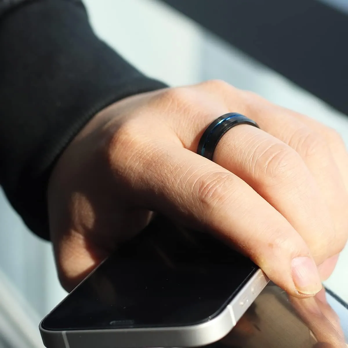 8mm Tungsten Wedding Bands for Men Custom Engraved Ring Promise Ring For Him Black Blue Centre Groove Rings Comfort Fit 6-15