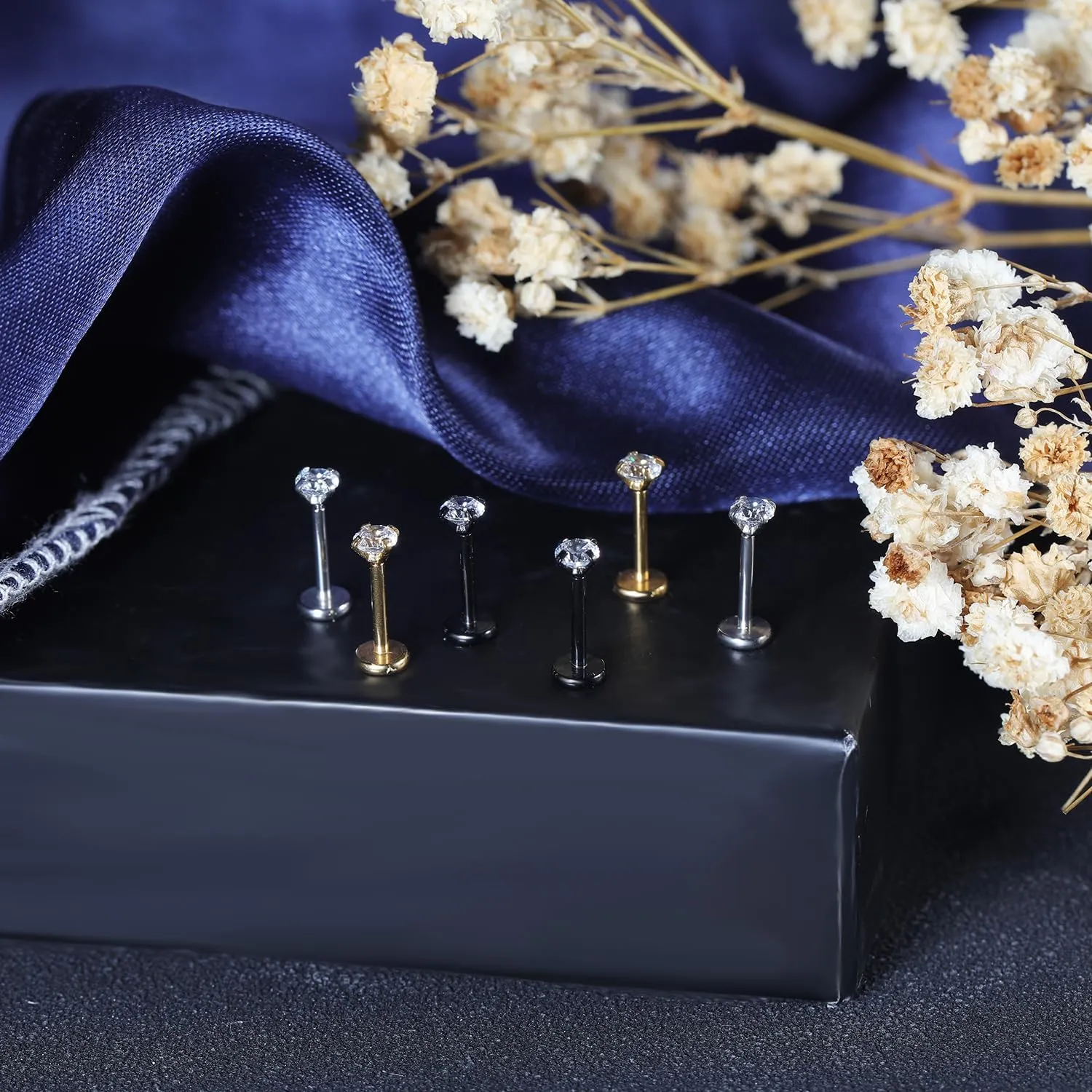 8Pcs 20G 18G Threadless Push in Nose Stud Rings for Women Men Stainless Steel Nose Studs Nostril Piercing Jewelry CZ Nose Rings Studs 1.5MM 2MM 2.5MM 3MM Black Silver Gold