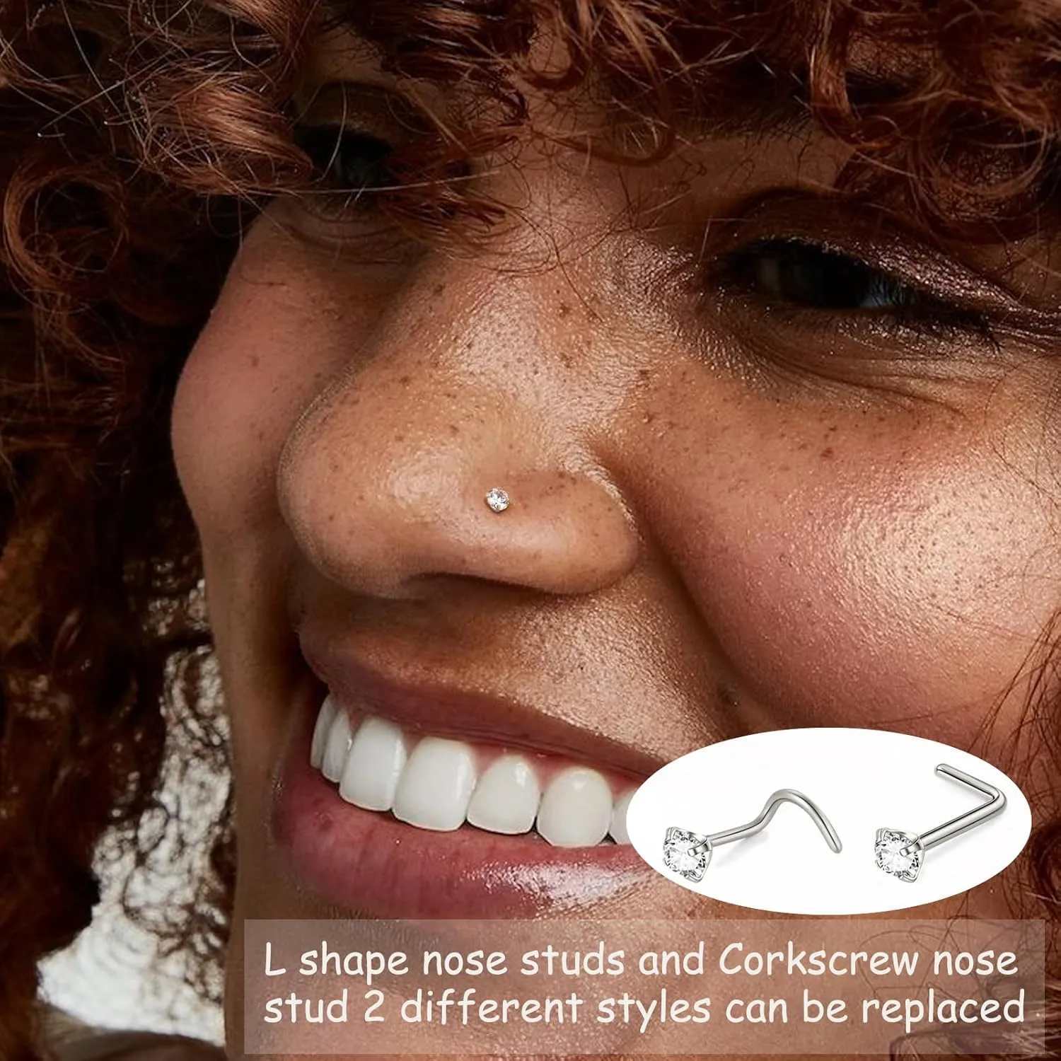 8PCS Nose Stud Titanium Nose Ring, Silver Nose Rings for Women Men Hypoallergenic Nose Hoops L Shape Nose Studs Corkscrew CZ Nose Piercing Jewelry 18G & 20G Nose Rings Studs 2/2.5/3mm