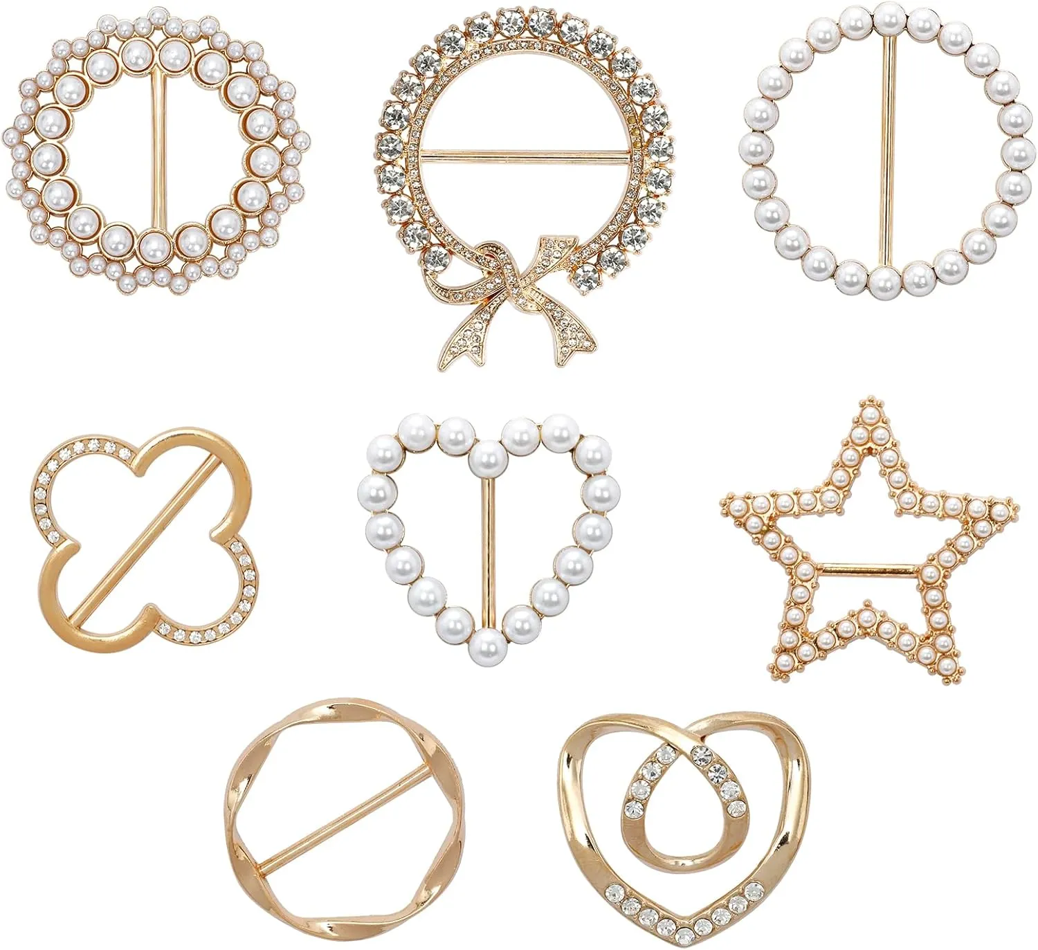 8PCS Scarf Ring Clip T-shirt Ties Clips Clothes Corner Knotted Button for Women Fashion Metal Round Circle Shirt Clip Buckle Side Waist Tightener Clips Loose Clothing Wrap Holder (Gold
