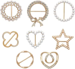 8PCS Scarf Ring Clip T-shirt Ties Clips Clothes Corner Knotted Button for Women Fashion Metal Round Circle Shirt Clip Buckle Side Waist Tightener Clips Loose Clothing Wrap Holder (Gold