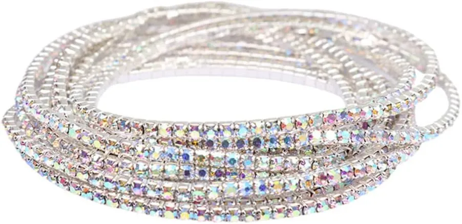 8PCS Women's Rhinestone Chain Bracelet Fashion Crystal Tennis Stretch Strand Bracelet Party Jewelry
