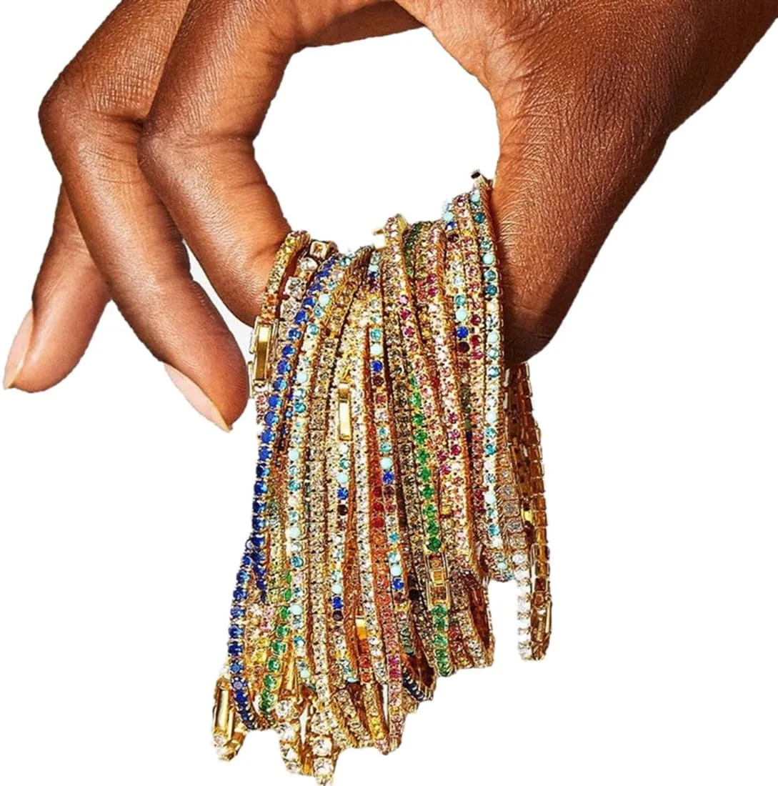 8PCS Women's Rhinestone Chain Bracelet Fashion Crystal Tennis Stretch Strand Bracelet Party Jewelry
