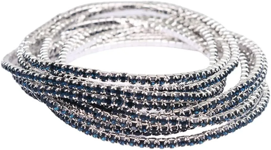 8PCS Women's Rhinestone Chain Bracelet Fashion Crystal Tennis Stretch Strand Bracelet Party Jewelry