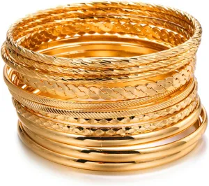 9-12Pcs Bohemian Indian Chunky Stackable Textured Bangle Bracelet Set Multilayer Boho Cable Rhinestone Bead Bracelet for Women Friend Vintage African Wedding Jewelry Birthday Gift