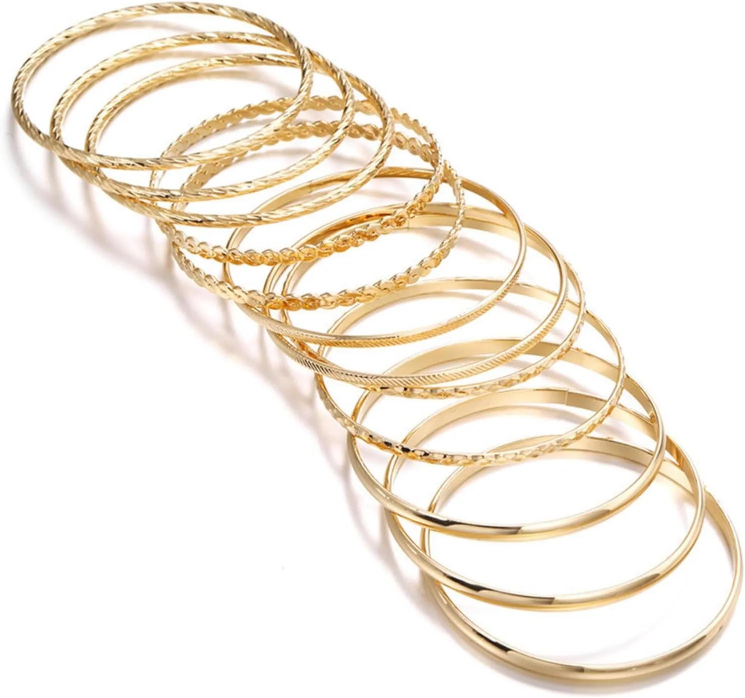 9-12Pcs Bohemian Indian Chunky Stackable Textured Bangle Bracelet Set Multilayer Boho Cable Rhinestone Bead Bracelet for Women Friend Vintage African Wedding Jewelry Birthday Gift
