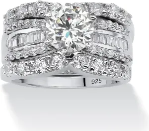 925 Silver Sparkling Full Diamond Ring Wedding Ring Set Three Rings His Hers Couple3 PieceCZ Wedding Engagement Rings Bridal Wedding Rings (7, Silver)