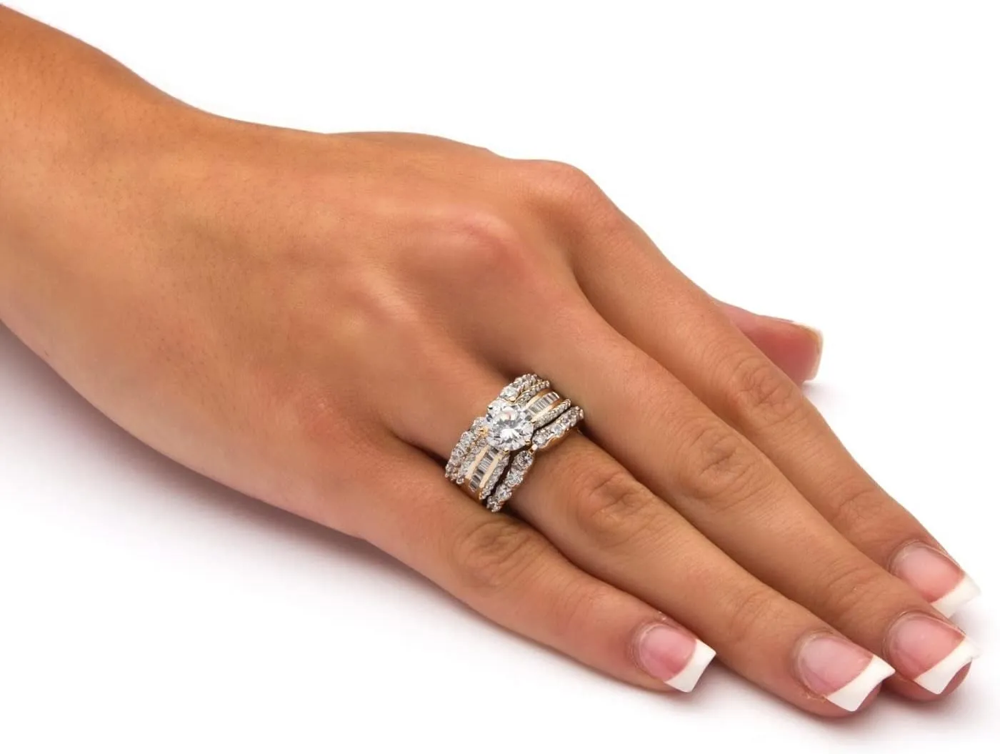 925 Silver Sparkling Full Diamond Ring Wedding Ring Set Three Rings His Hers Couple3 PieceCZ Wedding Engagement Rings Bridal Wedding Rings (7, Silver)