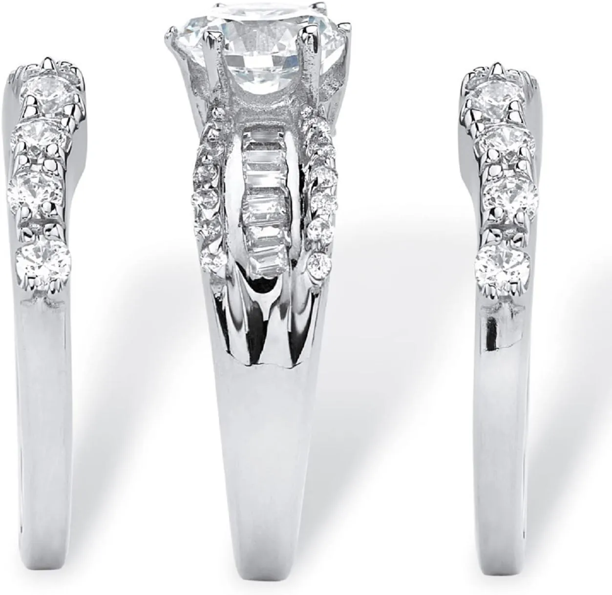 925 Silver Sparkling Full Diamond Ring Wedding Ring Set Three Rings His Hers Couple3 PieceCZ Wedding Engagement Rings Bridal Wedding Rings (7, Silver)