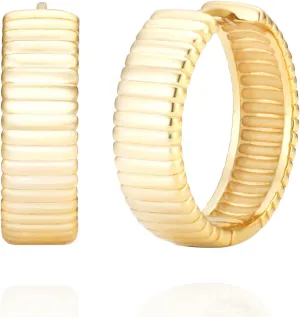 925 Sterling Silver 14K Gold Plated 20mm Chunky Dome Huggie Hoop Earrings