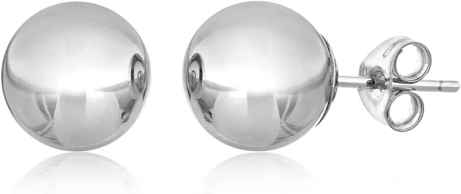 925 Sterling Silver Ball Stud Earrings- Butterfly Backings 3mm-12mm Silver Yellow or Rose