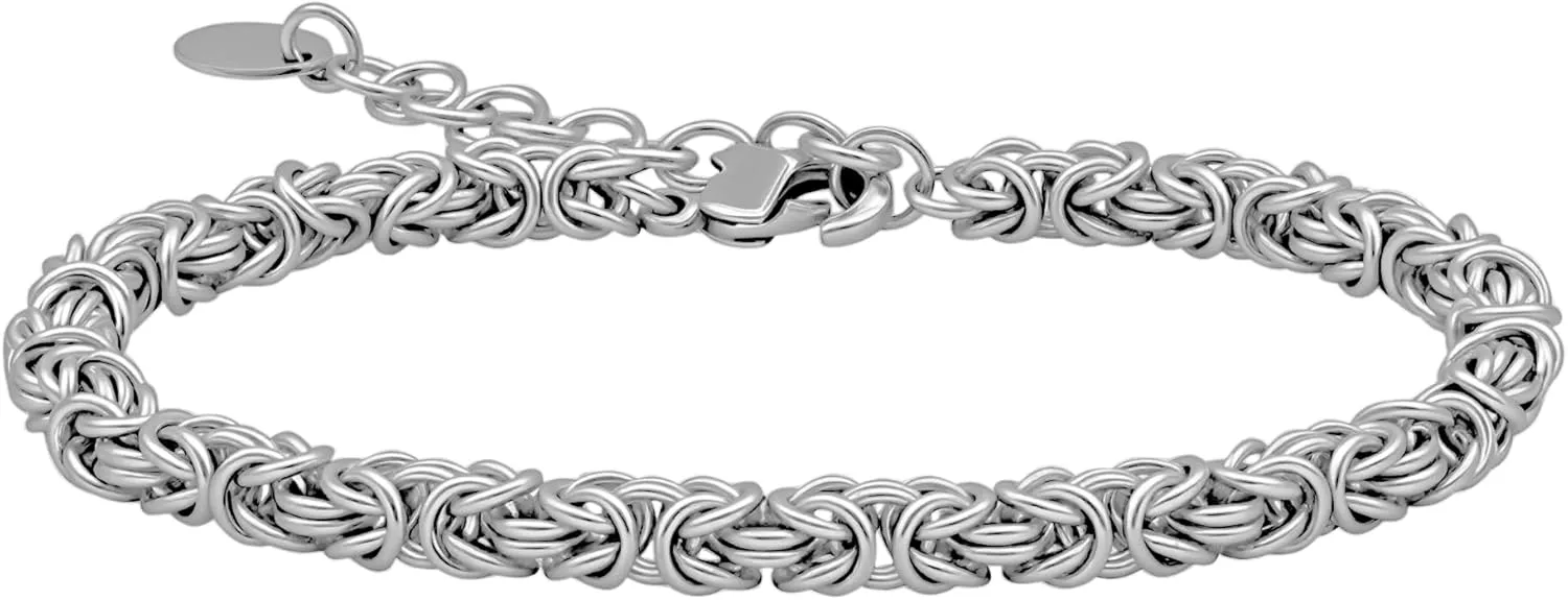 925 Sterling Silver Bracelets for Women/Men, Byzantine Design Bangles Jewelry, Trendy Waterproof Adjustable Dainty Minimalist Fashion Silver Bracelet, Multiple Specifications