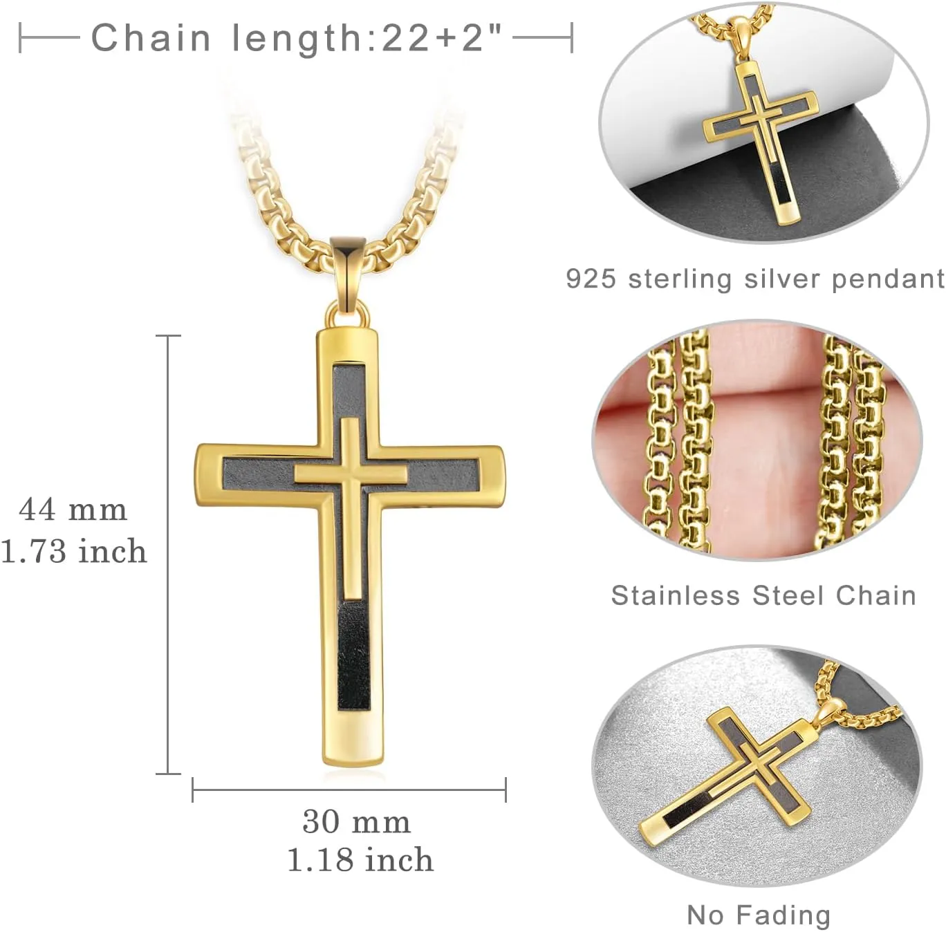 925 Sterling Silver Cross Necklace for Men Women Religious Amulets Jewelry Gifts
