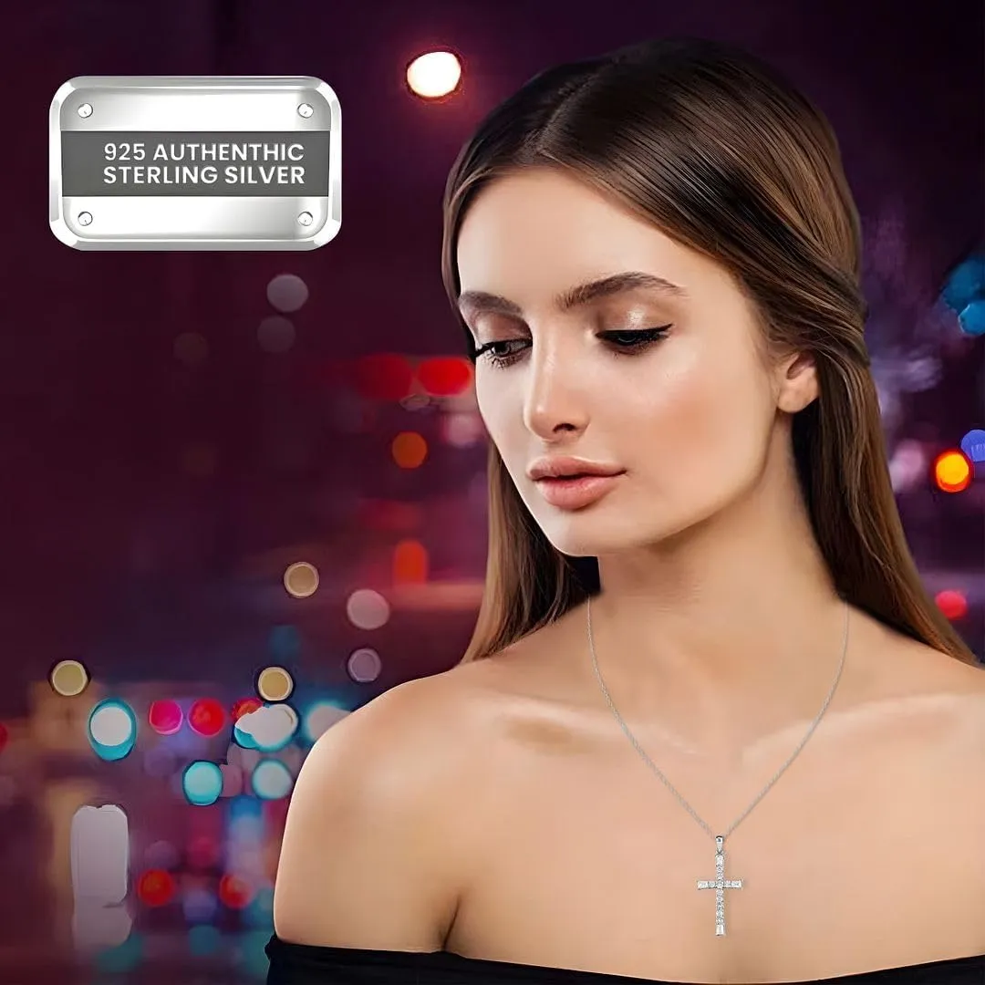925 Sterling Silver Cross Pendant for Men & Women - Cubic Zirconia Cross Pendants Silver Cross Jewelry - Catholic Faith Religious Christian Birthday Gifts