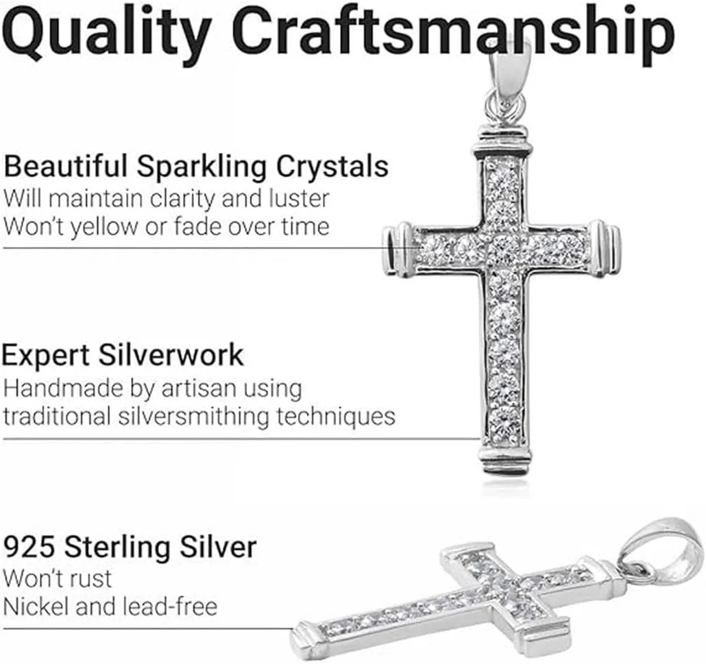 925 Sterling Silver Cross Pendant for Men & Women - Cubic Zirconia Cross Pendants Silver Cross Jewelry - Catholic Faith Religious Christian Birthday Gifts