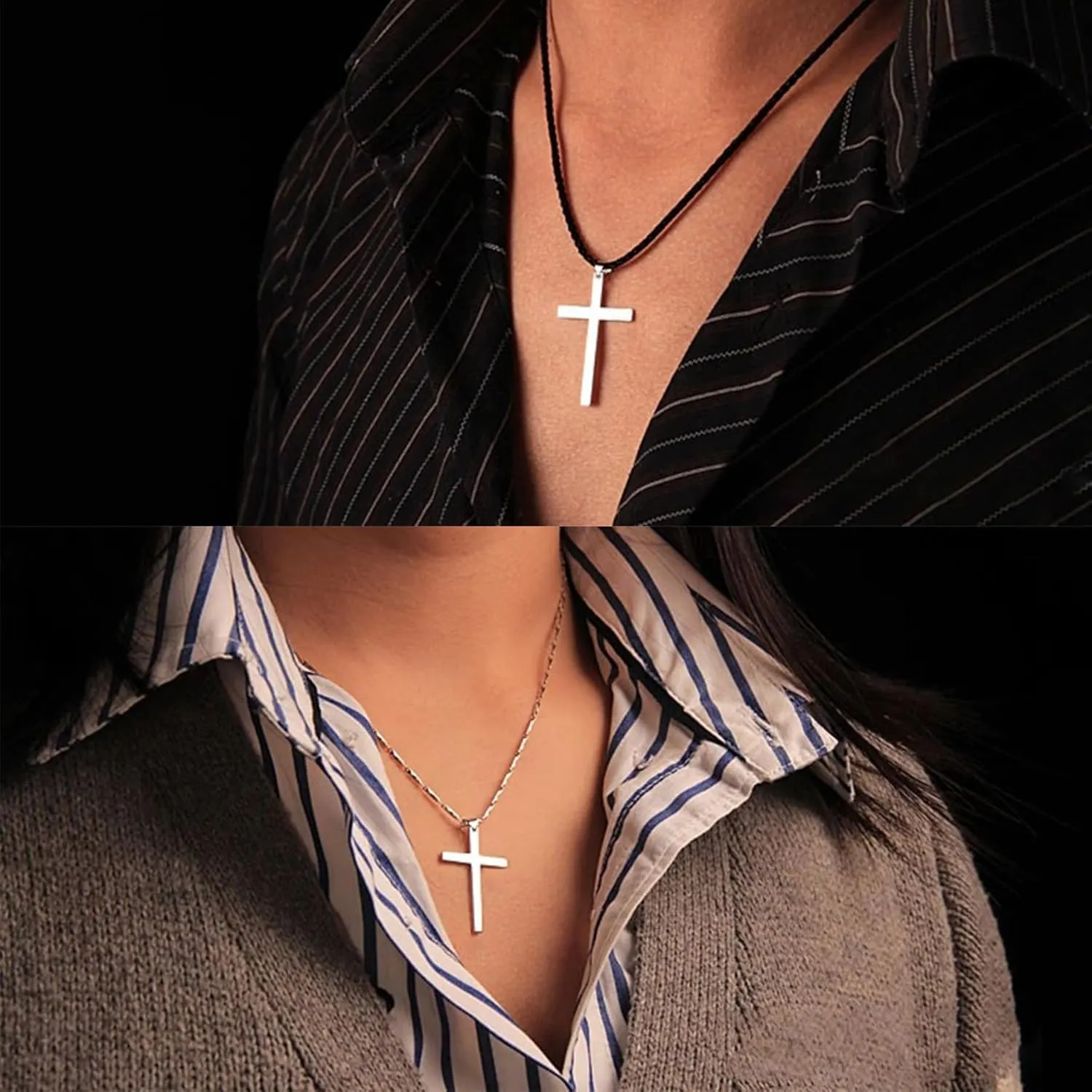 925 Sterling Silver Cross Simple Pendant Necklace for Men