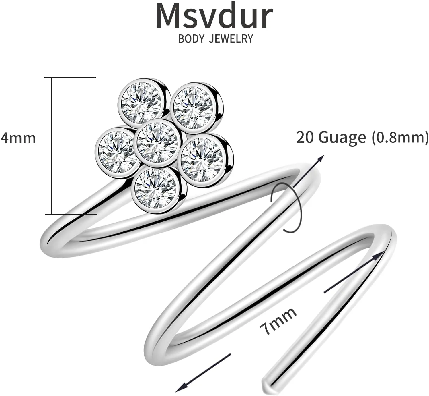 925 Sterling Silver Double Hoop Nose Ring for Single Piercing Spiral Nose Ring, 20 Gauge Snug Double Nose Piercing, Thin Nose Piercing Hoops for Men and Women, 7mm Diameter