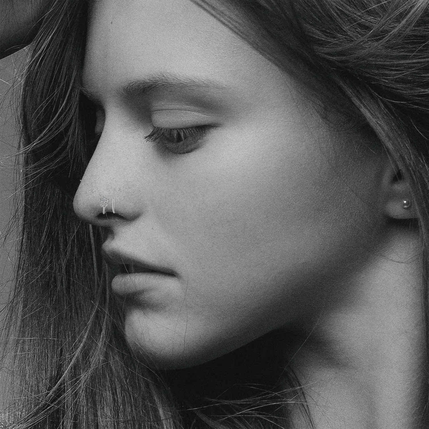 925 Sterling Silver Double Hoop Nose Ring for Single Piercing Spiral Nose Ring, 20 Gauge Snug Double Nose Piercing, Thin Nose Piercing Hoops for Men and Women, 7mm Diameter