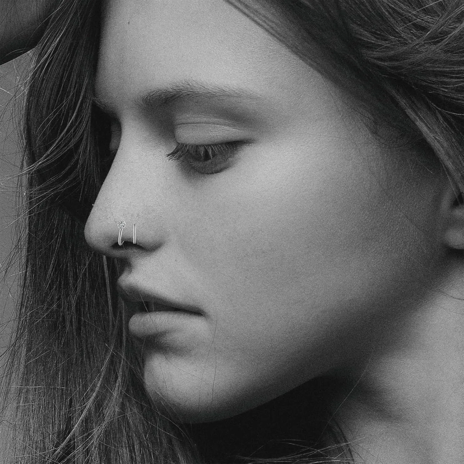925 Sterling Silver Double Hoop Nose Ring for Single Piercing Spiral Nose Ring, 20 Gauge Snug Double Nose Piercing, Thin Nose Piercing Hoops for Men and Women, 7mm Diameter