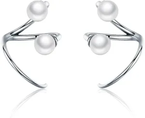 925 Sterling Silver Earrings Elegant Imitation Pearl Stud Earrings for Women Silver Jewelry