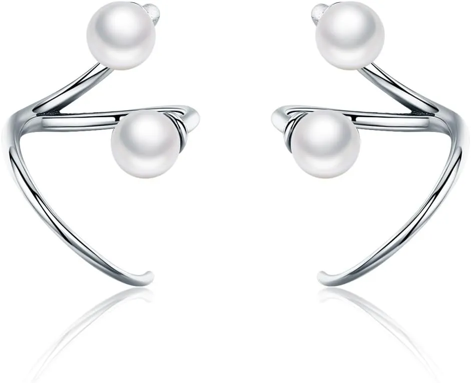 925 Sterling Silver Earrings Elegant Imitation Pearl Stud Earrings for Women Silver Jewelry
