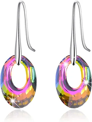 925 Sterling Silver Earrings for Women Austria Crystals Oval Shape Drop Dangle Earrings Jewelry for Women