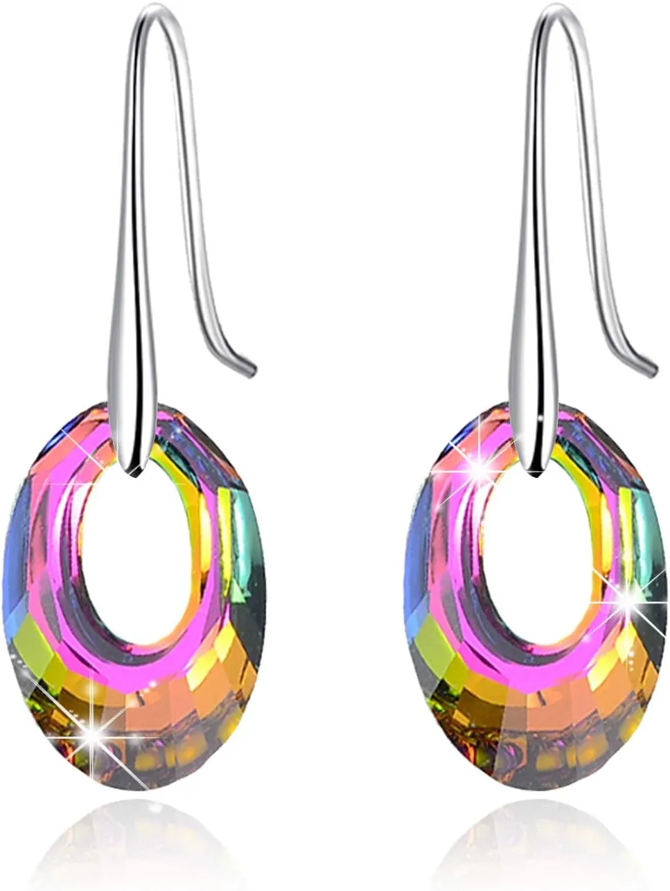 925 Sterling Silver Earrings for Women Austria Crystals Oval Shape Drop Dangle Earrings Jewelry for Women