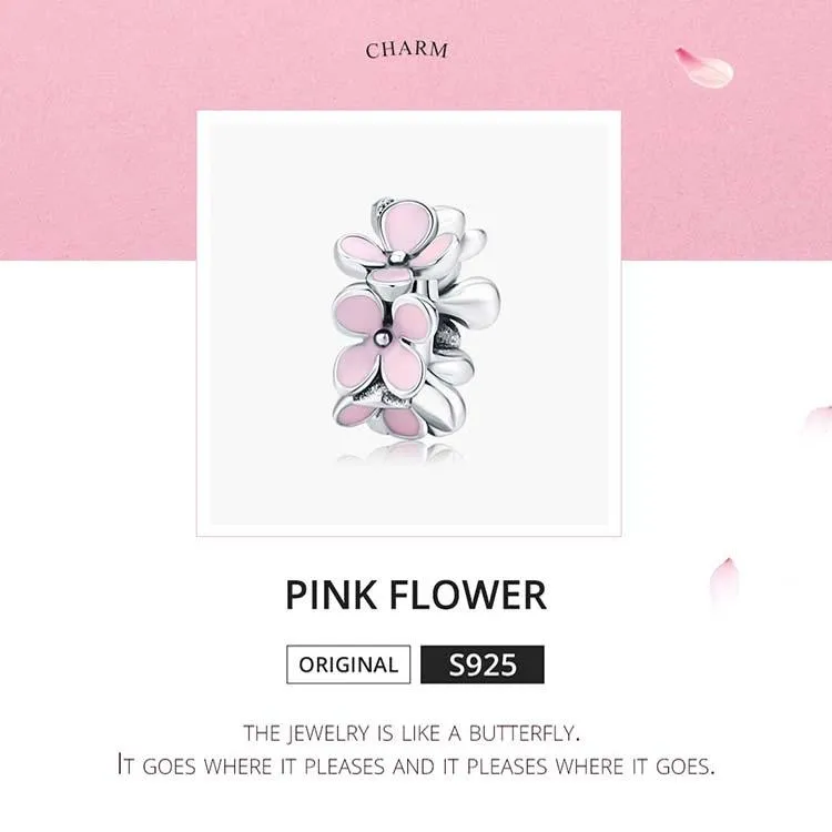 925 Sterling Silver Enamel Flower Charm Bracelet