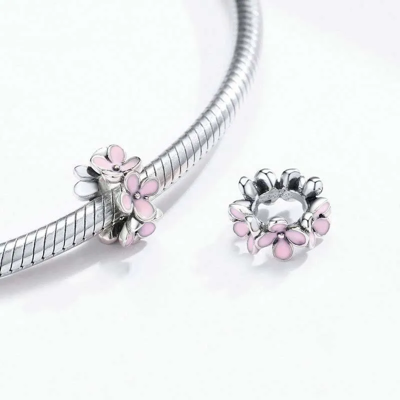 925 Sterling Silver Enamel Flower Charm Bracelet