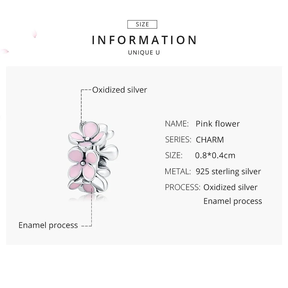 925 Sterling Silver Enamel Flower Charm Bracelet