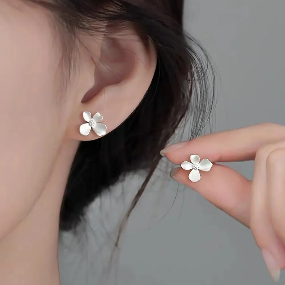 925 Sterling Silver Flower Stud Earrings for Women Teens Gardenia Flower Post Stud Earrings Wedding Hypoallergenic