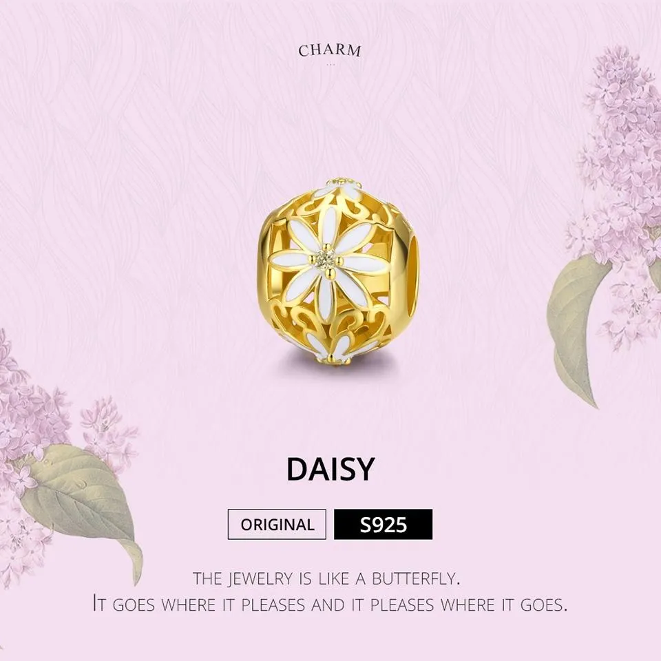925 Sterling Silver Golden Daisy Beaded Bracelet Charms
