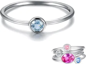 925 Sterling Silver Mother Birthstone Stackable Rings Set Mom Ring with Birthstone Family Ring Mother's Day Jewelry Gifts for Wife Mama