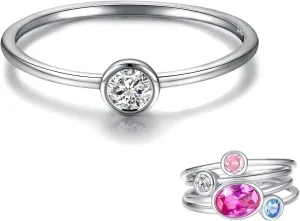 925 Sterling Silver Mother Birthstone Stackable Rings Set Mom Ring with Birthstone Family Ring Mother's Day Jewelry Gifts for Wife Mama