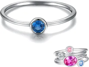 925 Sterling Silver Mother Birthstone Stackable Rings Set Mom Ring with Birthstone Family Ring Mother's Day Jewelry Gifts for Wife Mama