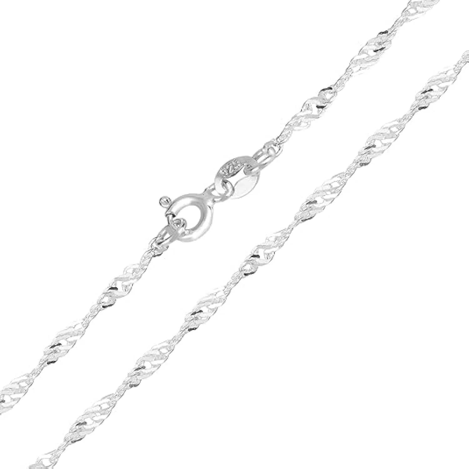 925 Sterling Silver Singapore Rope Chain Necklace - Braided Twisted Diamond Cut Rhodium-Plated Chains for Women - 16", 18", 20"