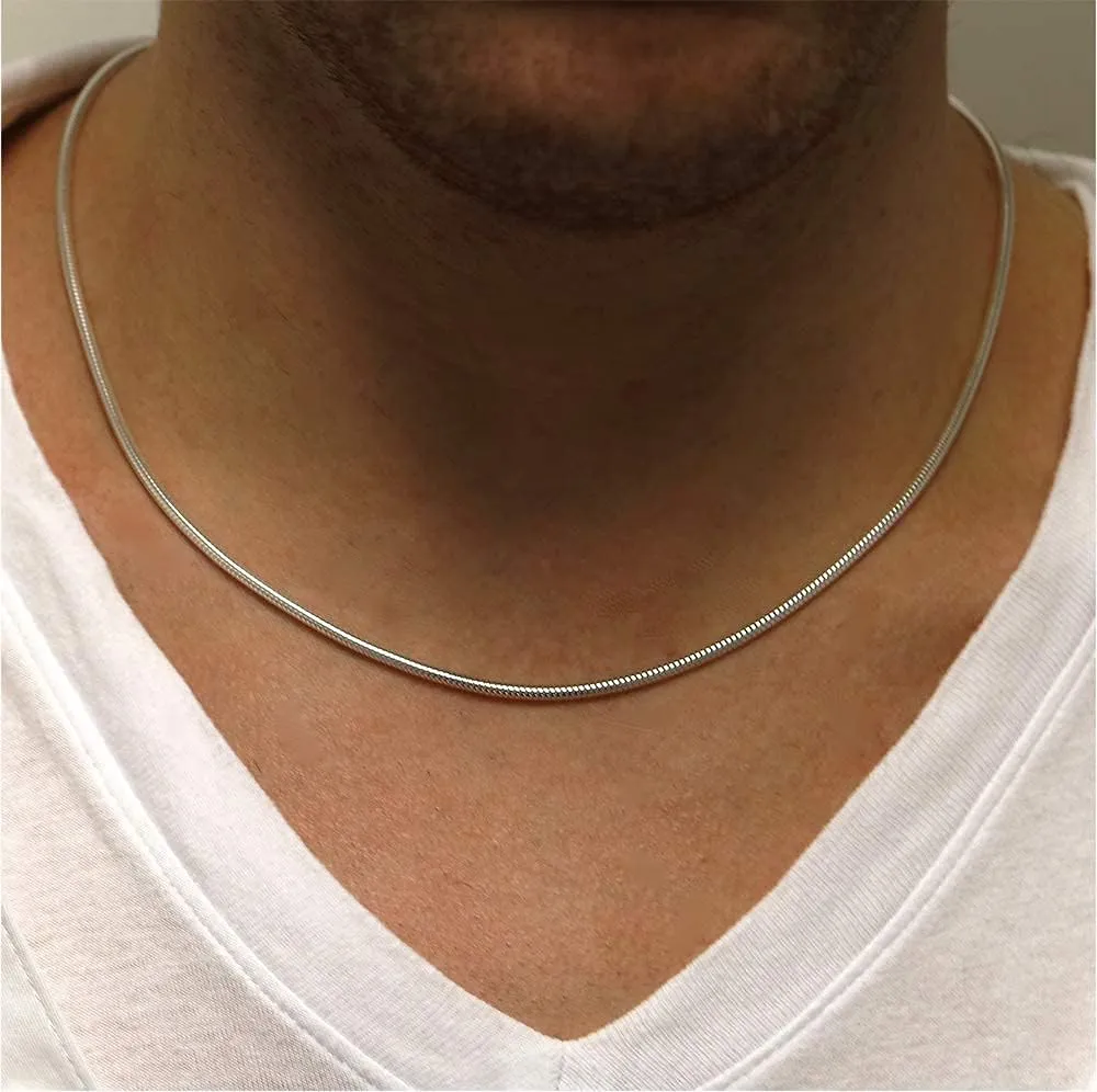 925 Sterling Silver Snake Chain Necklace - 2MM, 3MM, 4MM, 5MM Round Solid Silver Chains - Flexible, Men and Women's Jewelry - Made In Italy