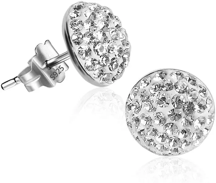925 Sterling Silver Sparkle Crystal Half Dome Stud Earrings