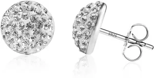925 Sterling Silver Sparkle Crystal Half Dome Stud Earrings