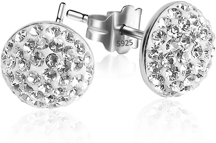 925 Sterling Silver Sparkle Crystal Half Dome Stud Earrings