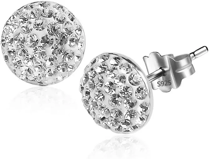 925 Sterling Silver Sparkle Crystal Half Dome Stud Earrings