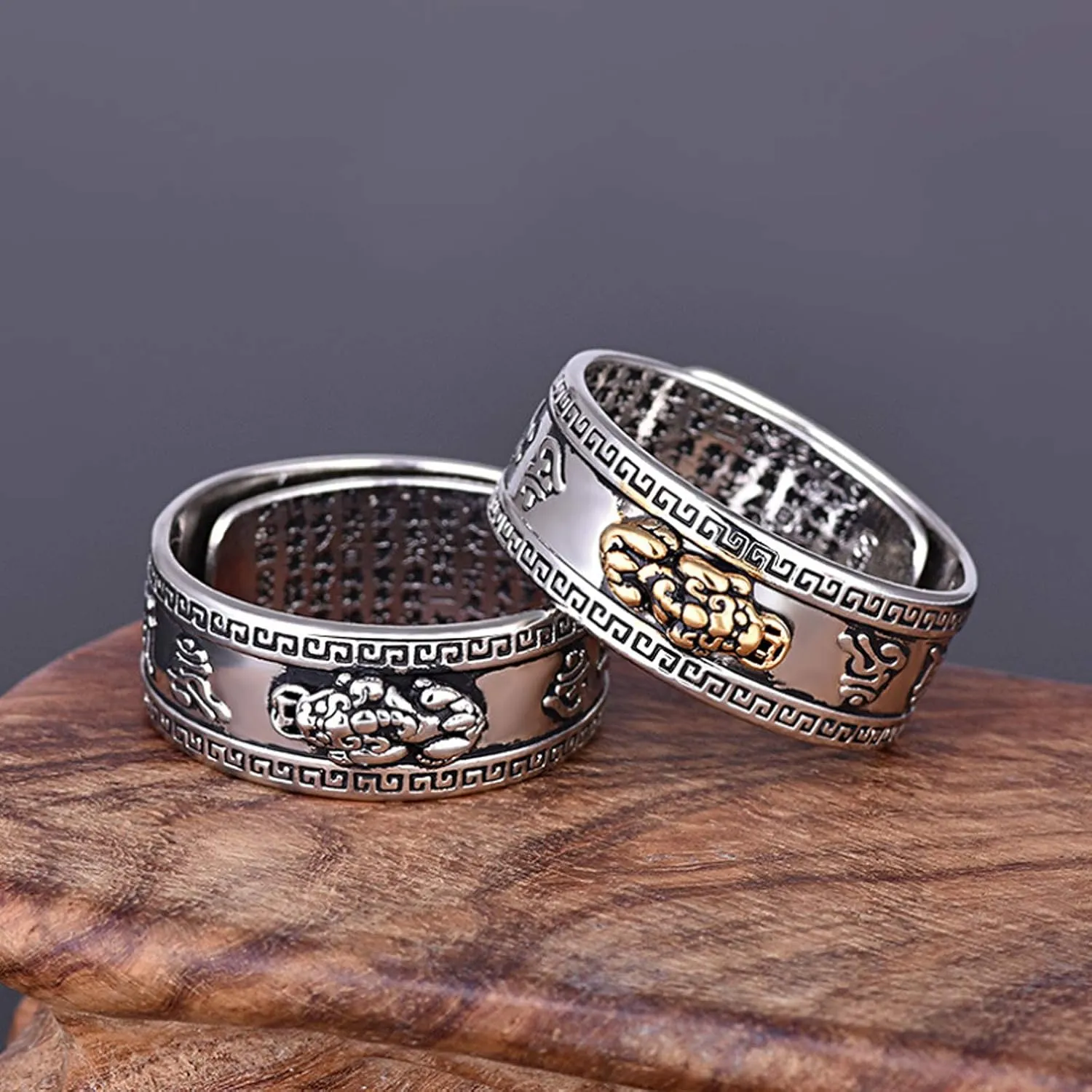 990 Silver Feng Shui PiXiu Adjustable Ring MANI Mantra Protection Wealth Ring