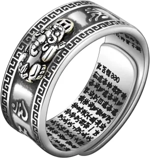 990 Silver Feng Shui PiXiu Adjustable Ring MANI Mantra Protection Wealth Ring