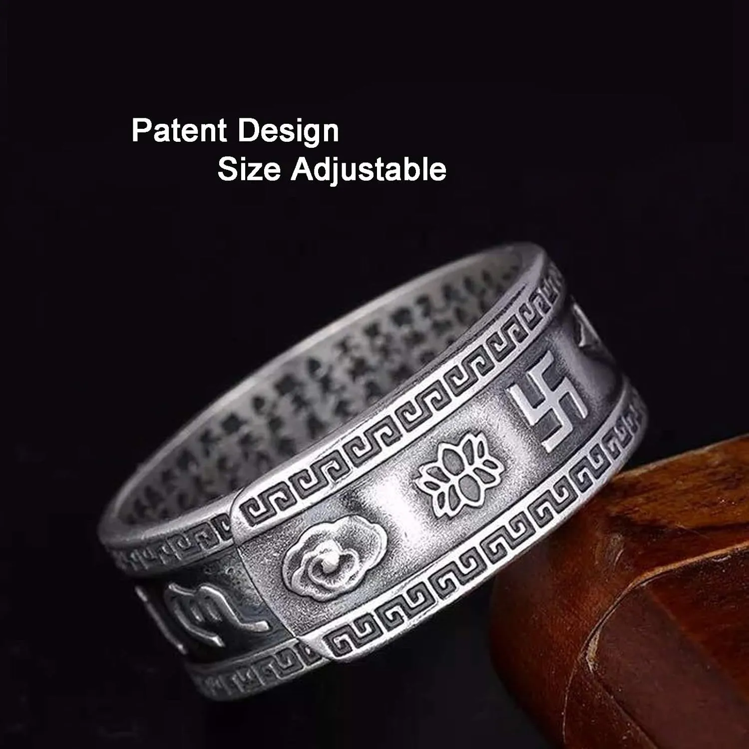 990 Silver Feng Shui PiXiu Adjustable Ring MANI Mantra Protection Wealth Ring