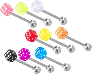 9pcs Acrylic Tongue Jewelry Fashion Modeling Tongue Nails Gold Color Ring Dice Barbell
