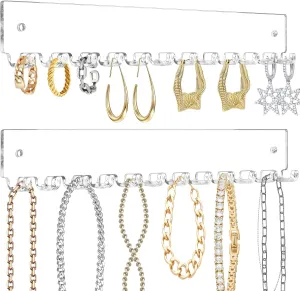 Acrylic Necklace Holder Hanging Necklace Organizer Wall Mounted Jewelry Organizer with 12 Hooks for Necklaces, Bracelets, Rings and Bangles Display Clear