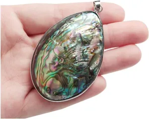 Acxico 1Pcs Gorgeous Huge Oval Cut Natural Abalone Shell Gemstone Silver Necklace Pendants